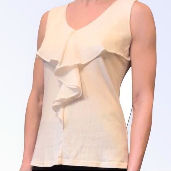 Garnet Hill ~ NEW Elegant Cream Sleeveless Ruffle Front Blouse XS - Picture 4 of 6